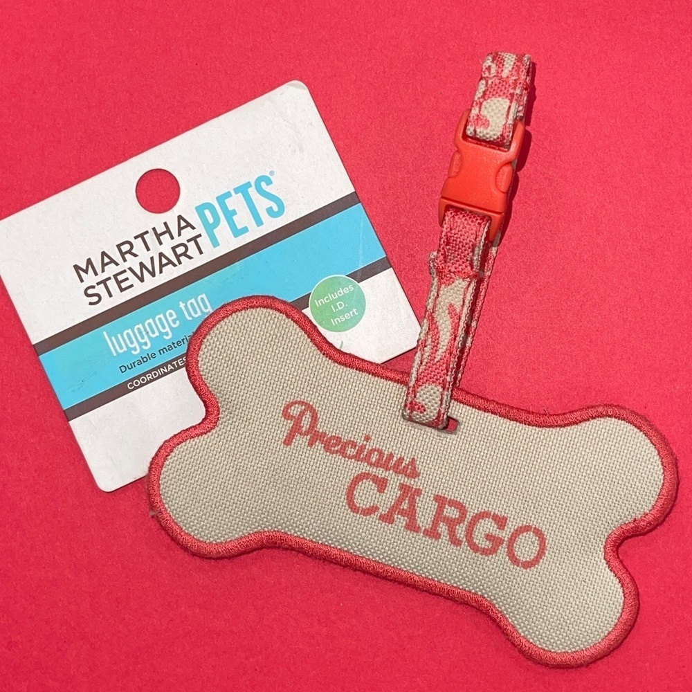 MARTHA STEWART PETS   “Precious Cargo” Bone Shaped Luggage Tag in Khaki/Pink